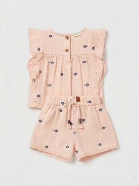 United Colors Of Benetton Peach Short Set with Navy Snail Print